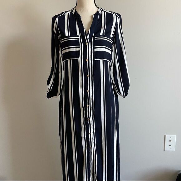 Dynamite Navy Robe Maxi Shirt Dress - Picture 1 of 8